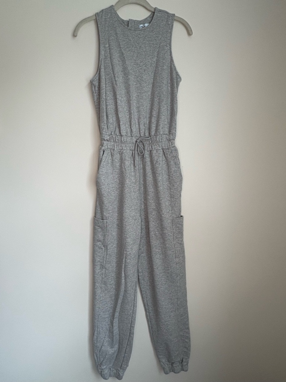 FLX Light Gray Sleeveless Drawstring Jumpsuit Women’s Athleisure Sporty Sz XS - Picture 4 of 14